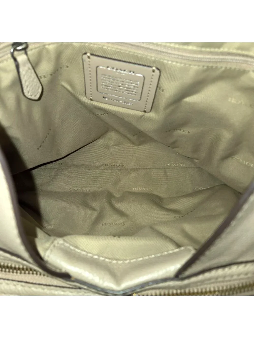 Coach 2017 Turnlock Edie Beige Taupe Leather Shoulder Bag w Gunmetal Chain 36855
